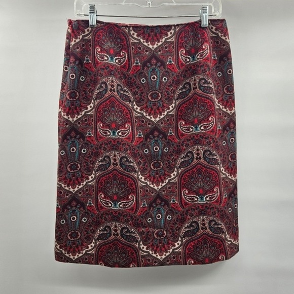 Talbots Paisley Print Button Front Knee Length‎ Skirt Red Blue Women's Size 4 - Picture 4 of 15